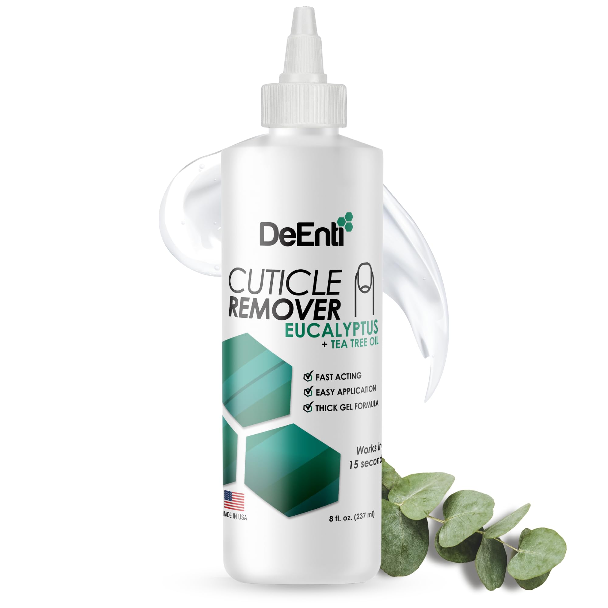 DeEnti front bottle showing eucalyptus gel and professional size benefit