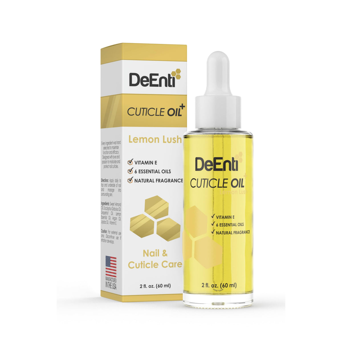DeEnti front bottle showing 2oz cuticle oil and lemon label for easy identification