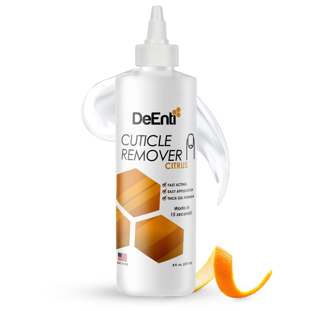 DeEnti 8oz bottle front label showing product benefits and volume