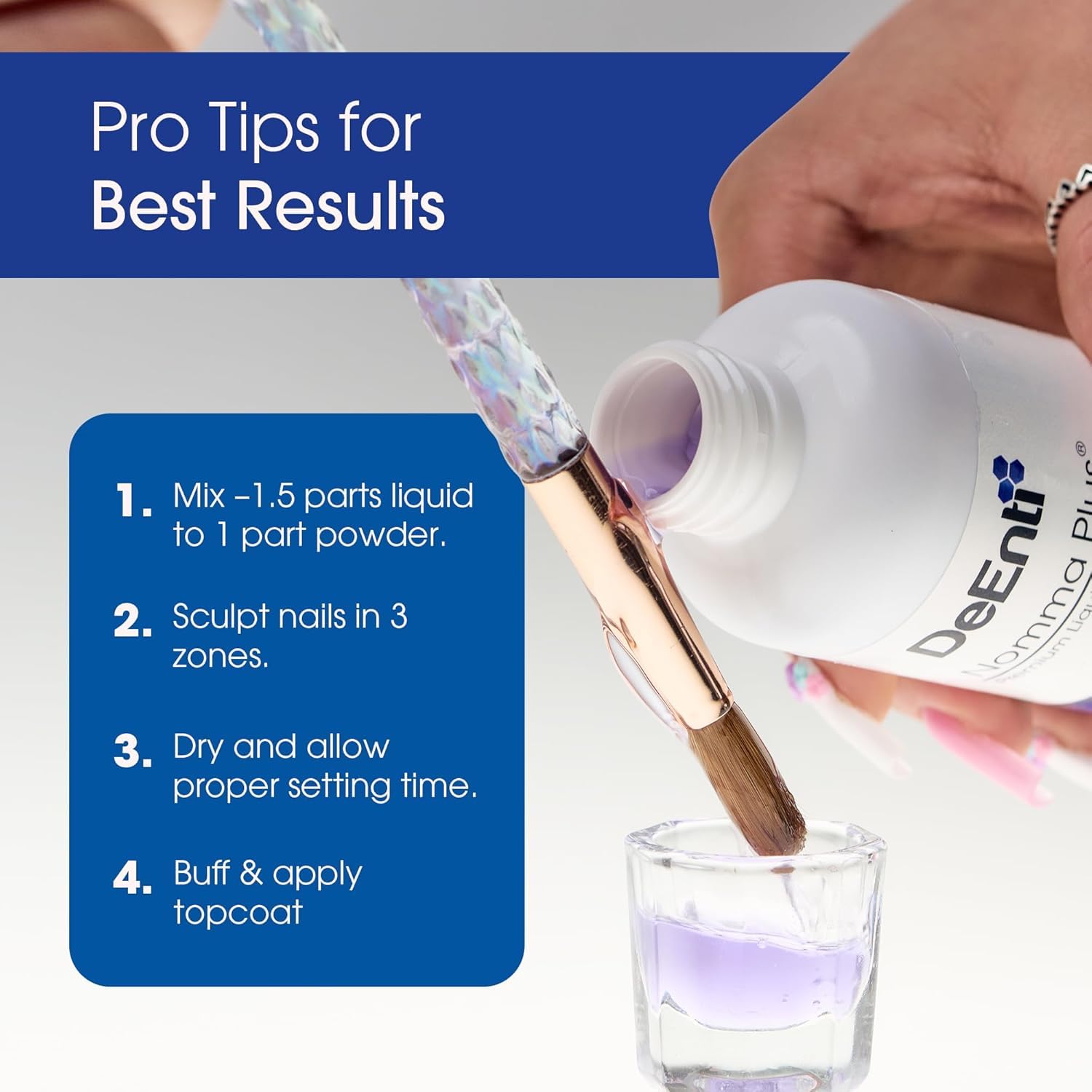 DeEnti Nomma Plus forming a creamy acrylic bead on brush for easy shaping
