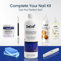 Completed acrylic nails created with DeEnti Nomma Plus showing true powder color and finish