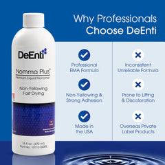 Salon workstation with DeEnti Nomma Plus bottle showing organized professional use benefit