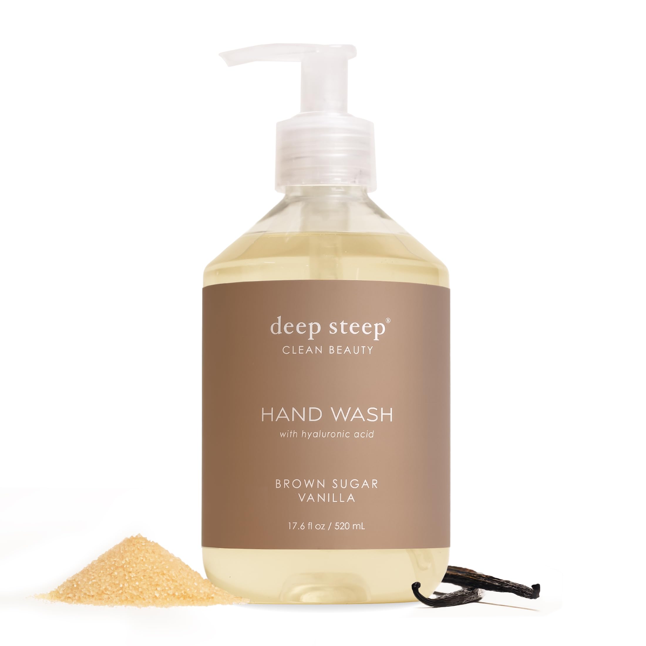 Deep Steep bottle front view showing brown sugar vanilla scent and moisturizing benefit