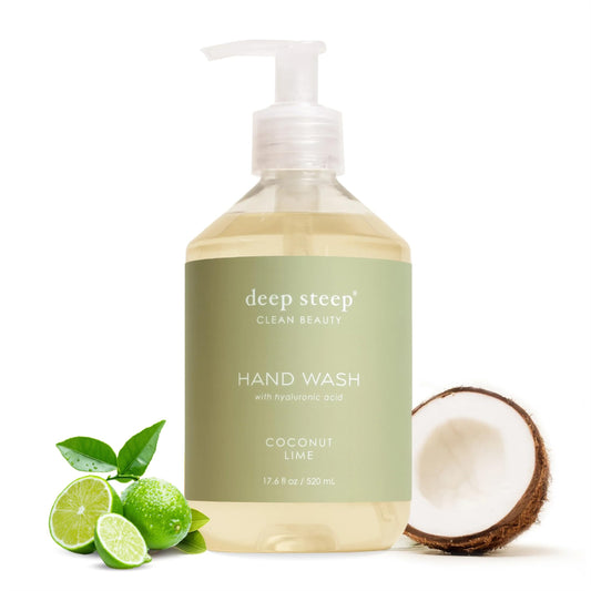 Deep Steep front bottle showing coconut lime scent and moisturizing benefits