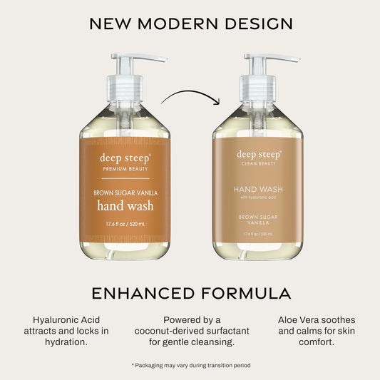 Deep Steep pump closeup and label emphasizing clean-beauty formulation and easy dispensing