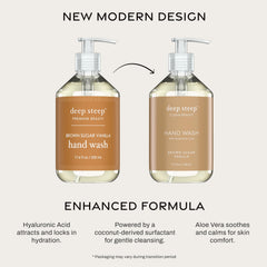 Deep Steep pump closeup and label emphasizing clean-beauty formulation and easy dispensing