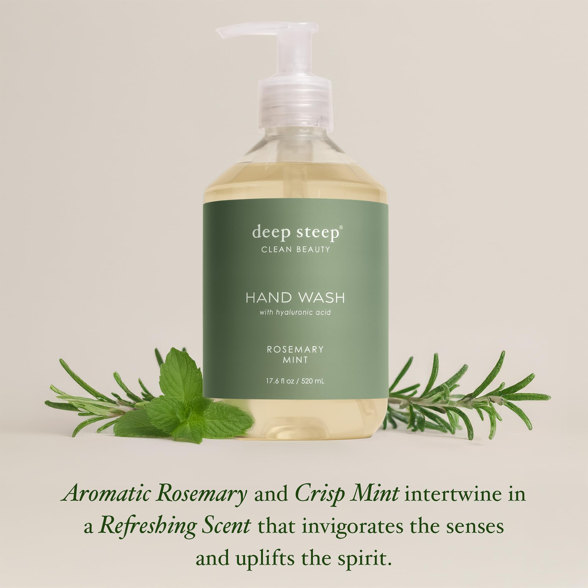 Deep Steep pump dispensing soap for easy one-handed use and measured portions