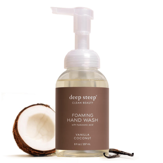 Deep Steep front packaging showing vanilla coconut scent and benefits