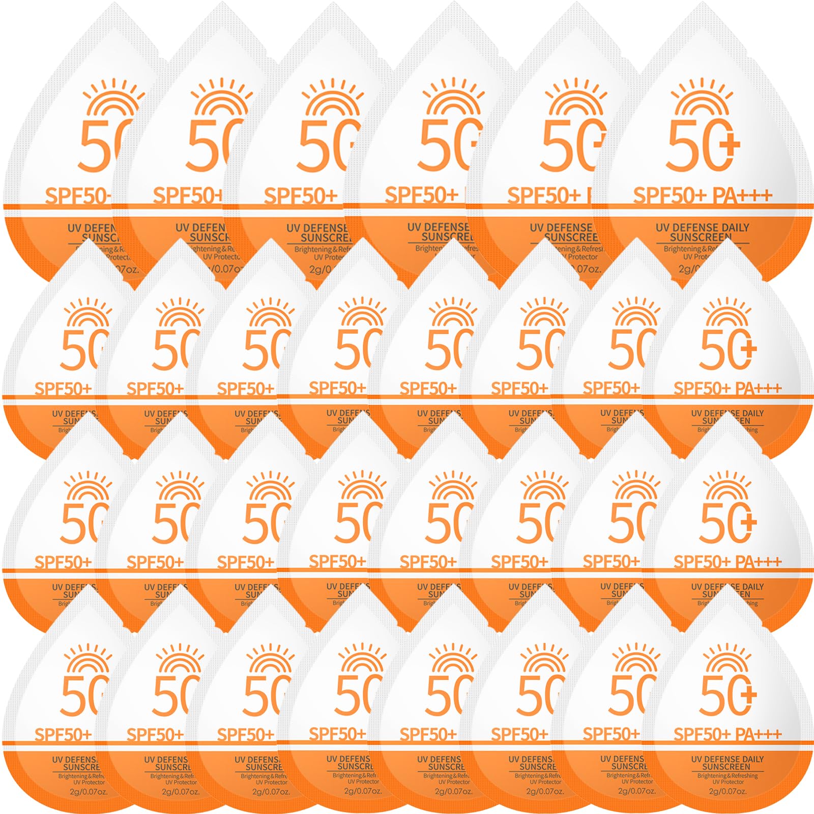 Deepmind front view of 30 sunscreen sachets showing compact pack convenience