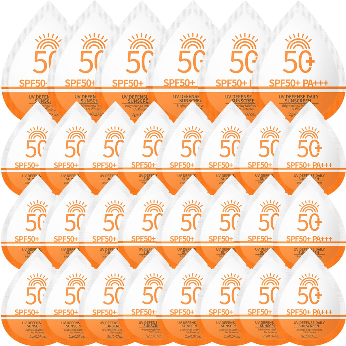 Deepmind front view of 30 sunscreen sachets showing compact pack convenience