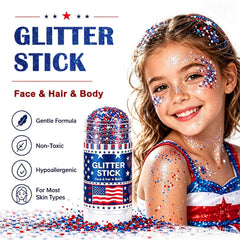 Deepmind glitter stick on model under-eye for bold patriotic makeup