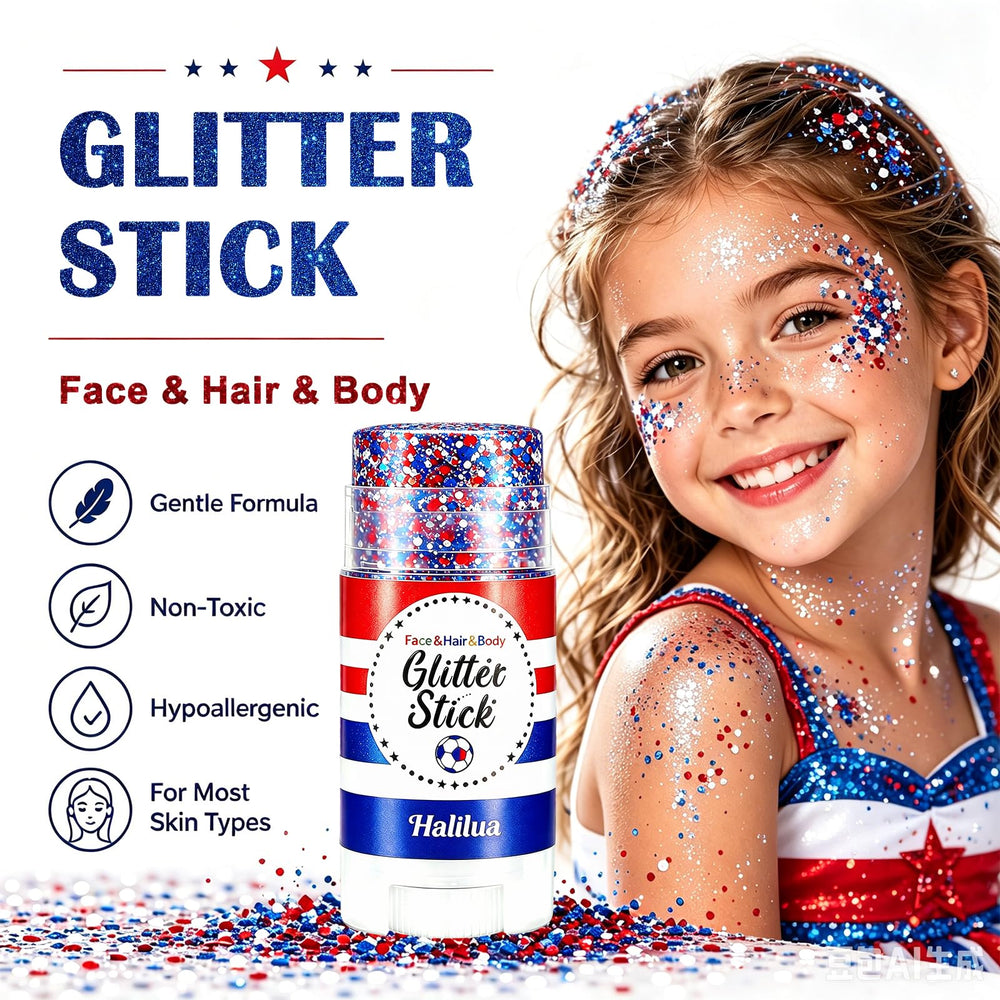 Deepmind glitter stick on wet skin demonstrating water-resistant sparkle and durability