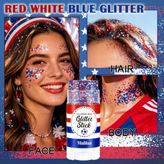 Deepmind close-up of red white and blue glitter texture showing mixed reflective sparkle
