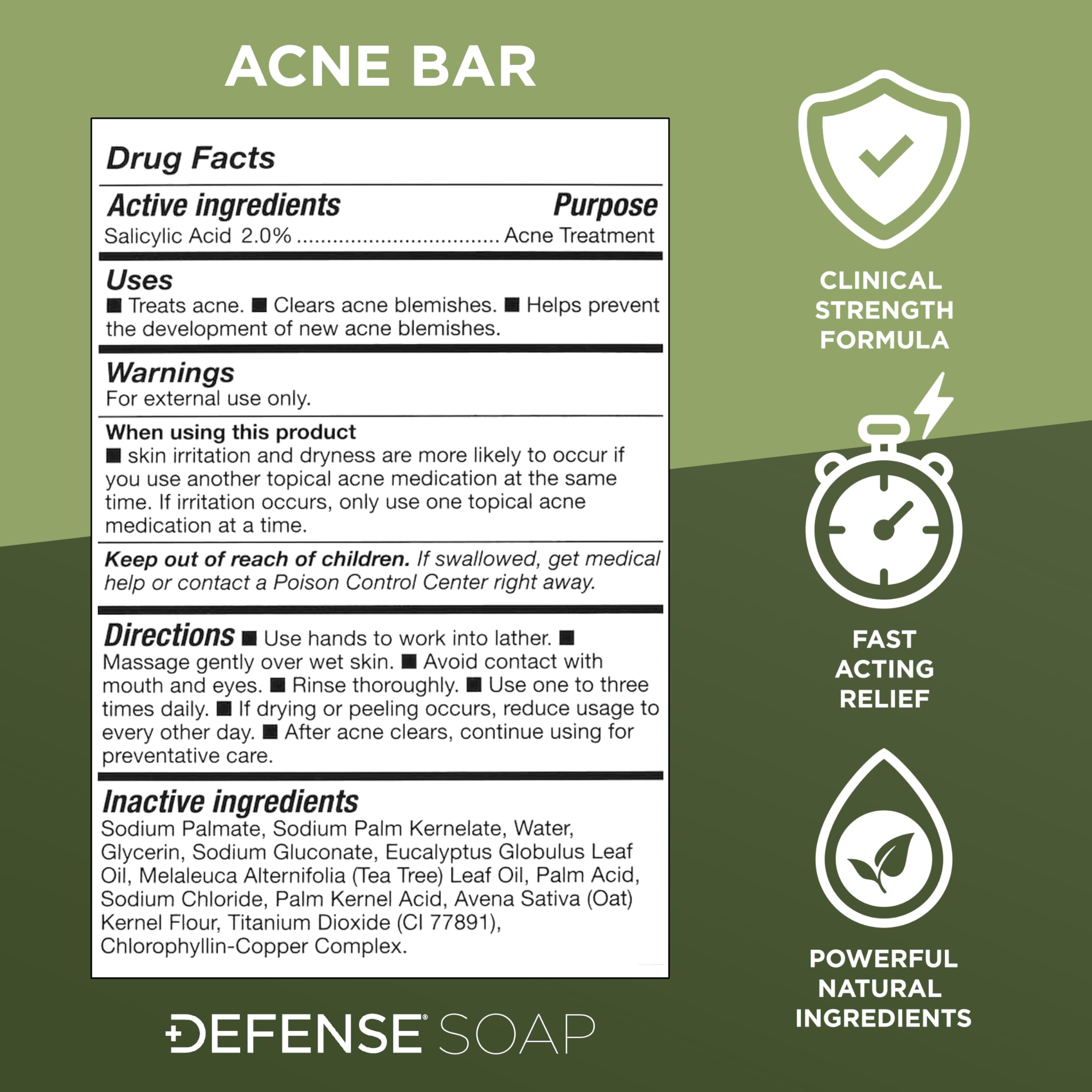 Defense Soap back label detail showing ingredients and usage directions