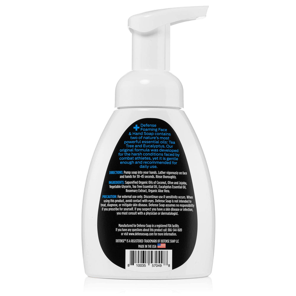 Defense Soap bottle on bathroom counter in lifestyle setting, suggesting everyday use