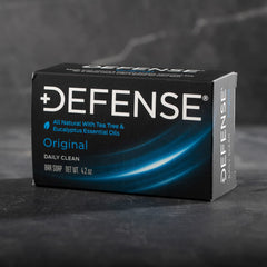 Defense Soap athlete bathroom lifestyle scene showing post-workout refresh