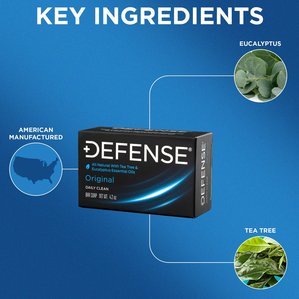Defense Soap side profile highlighting triple-milled bar for long life