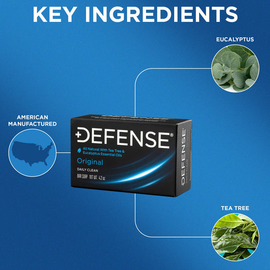 Defense Soap side profile highlighting triple-milled bar for long life