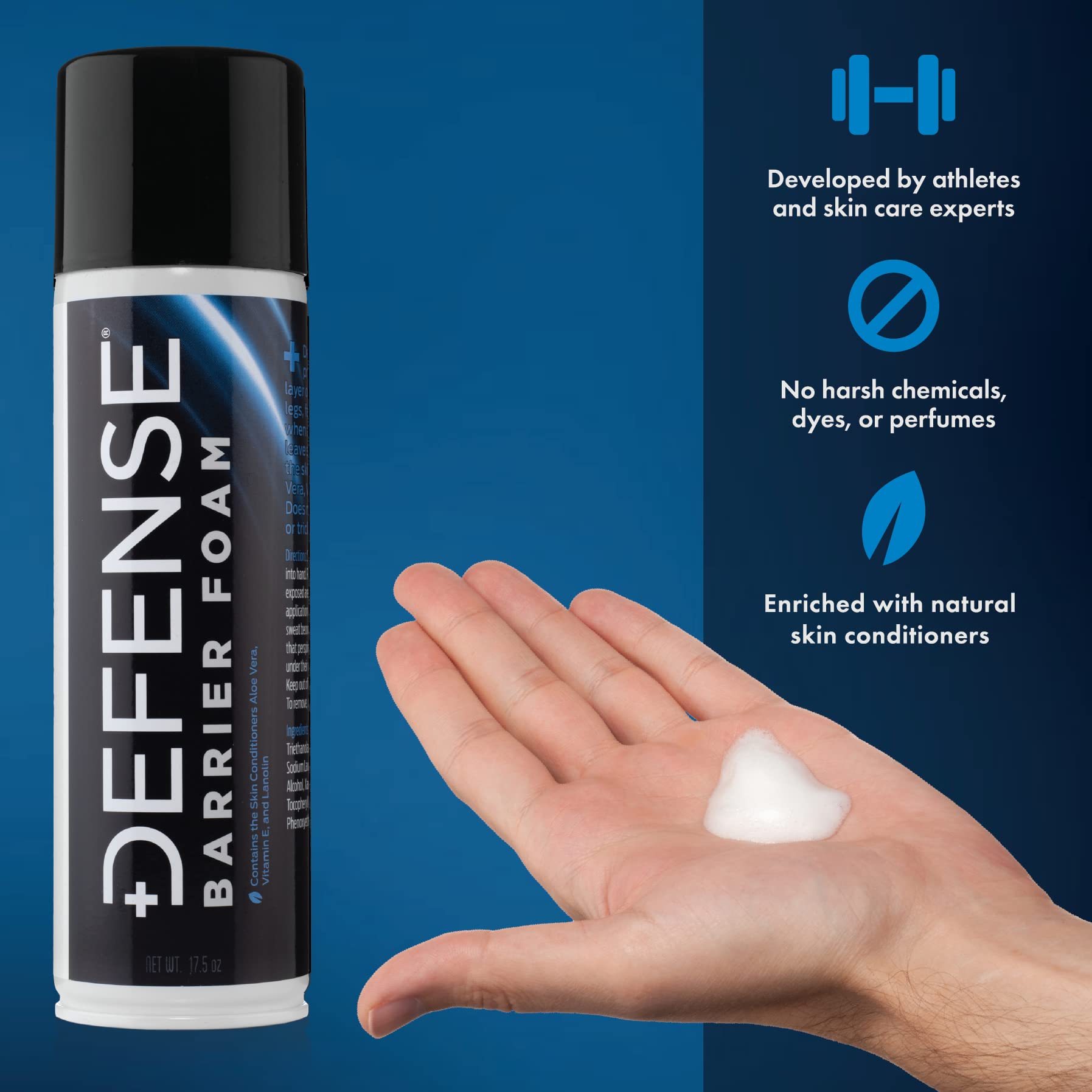 Defense Soap foam spraying from can demonstrating quick application benefit
