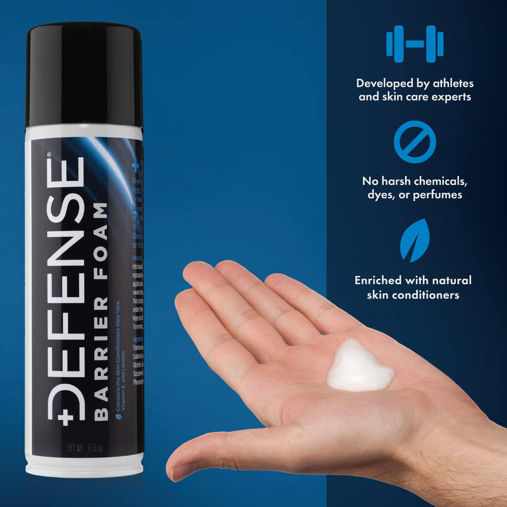 Defense Soap foam spraying from can demonstrating quick application benefit