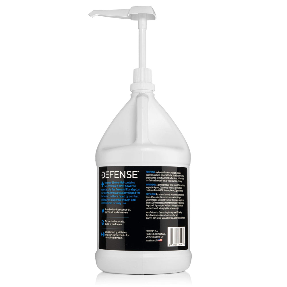 Defense Soap bathroom lifestyle shower showing athletic use and refreshing cleanse