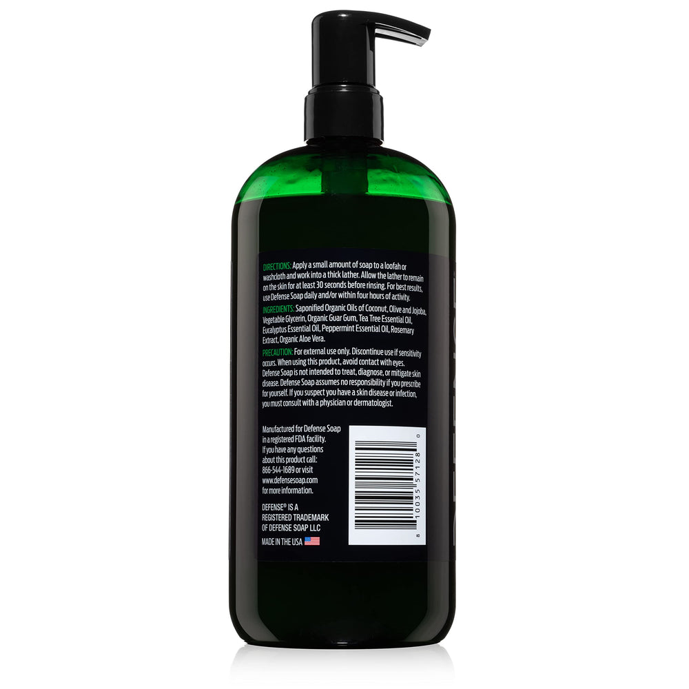 Defense Soap bottle staged with peppermint and eucalyptus for natural scent