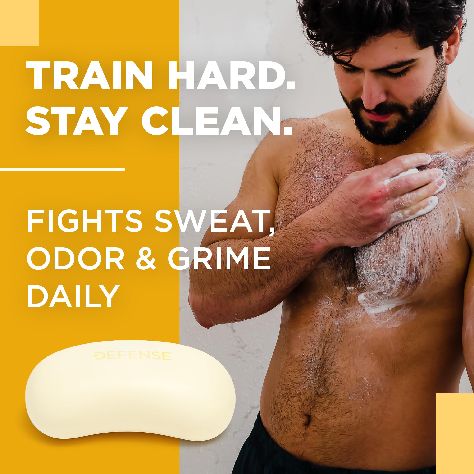 Defense Soap citrus bar in shower being used after workout for freshness