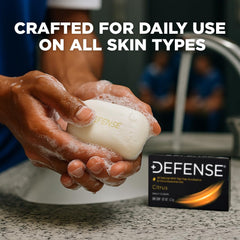Defense Soap citrus bar texture and density highlighting long-lasting bar
