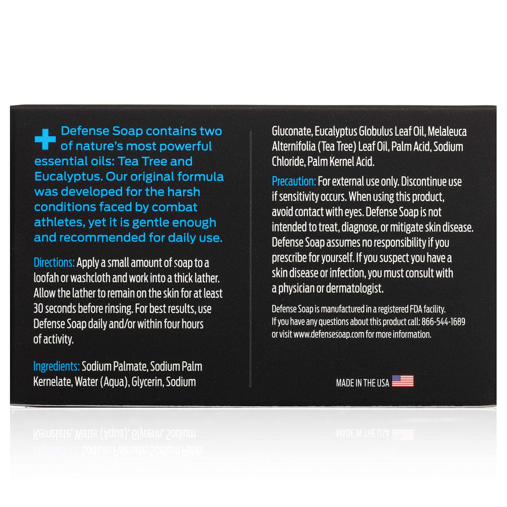 Defense Soap five-pack stacked to communicate long-lasting supply
