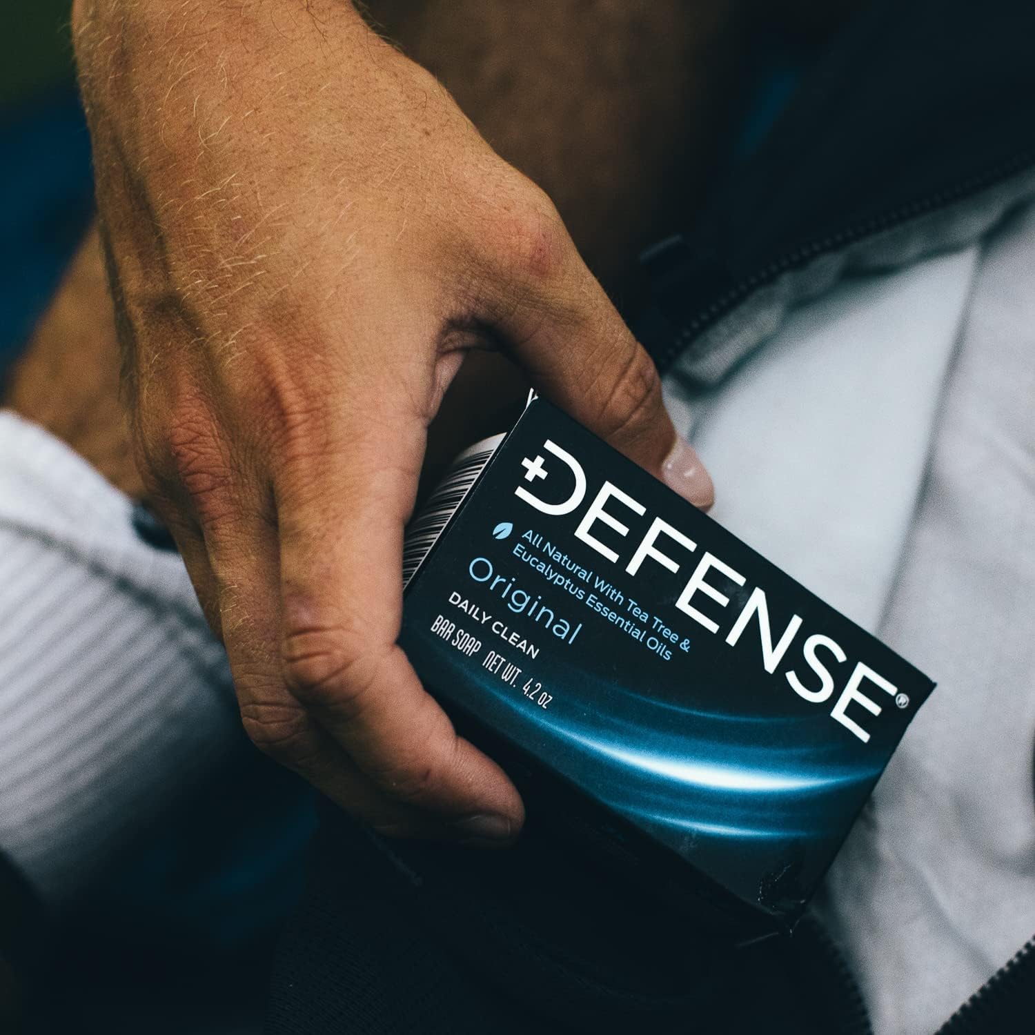 Defense Soap inside a gym bag illustrating portable post-workout cleansing