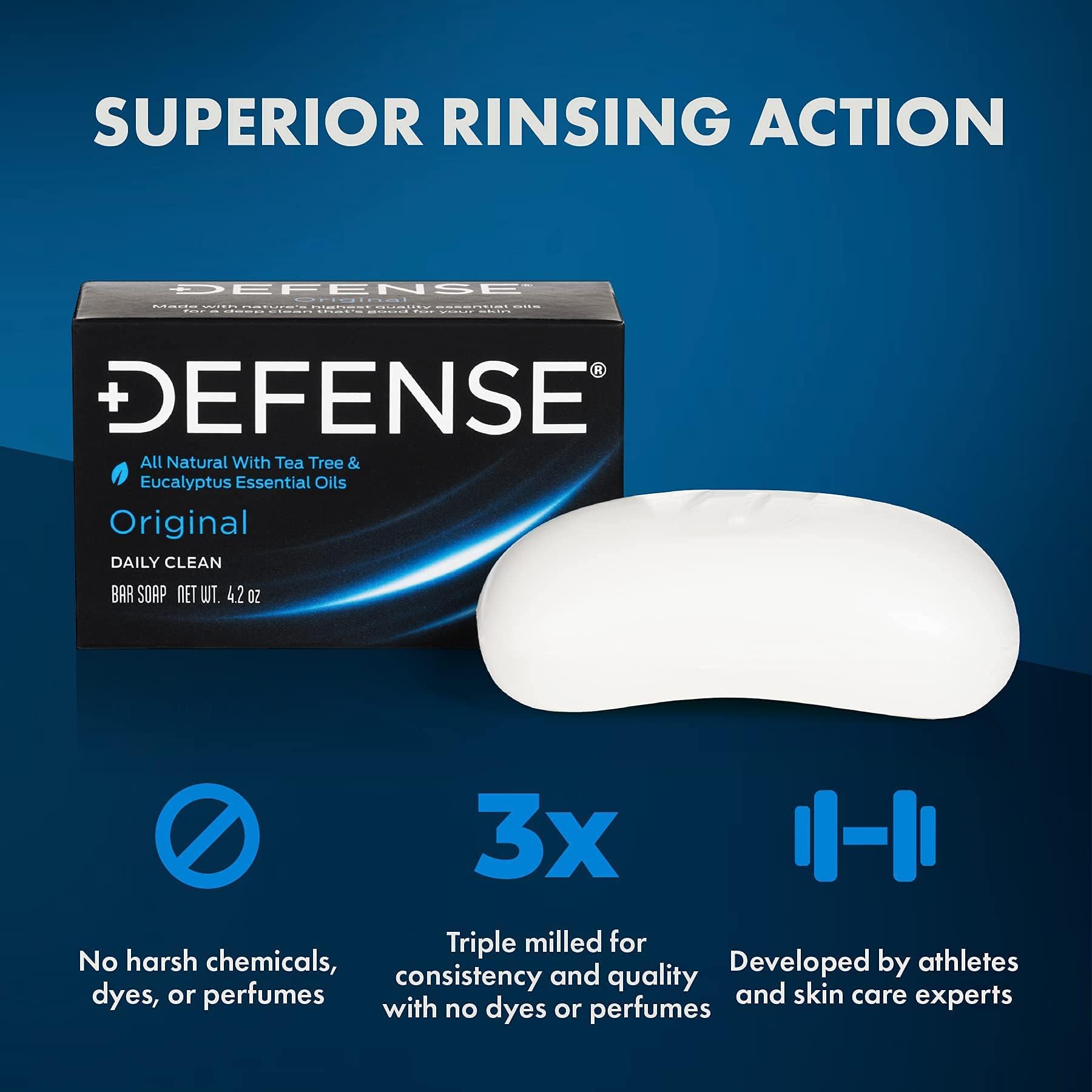 Defense Soap in-shower use with athlete rinsing away sweat and grime