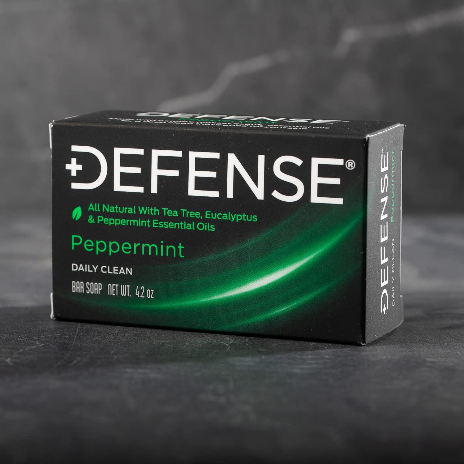 Defense Soap ingredient label detail showing tea tree and eucalyptus