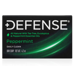 Defense Soap peppermint bar front packaging showing brand and natural benefits