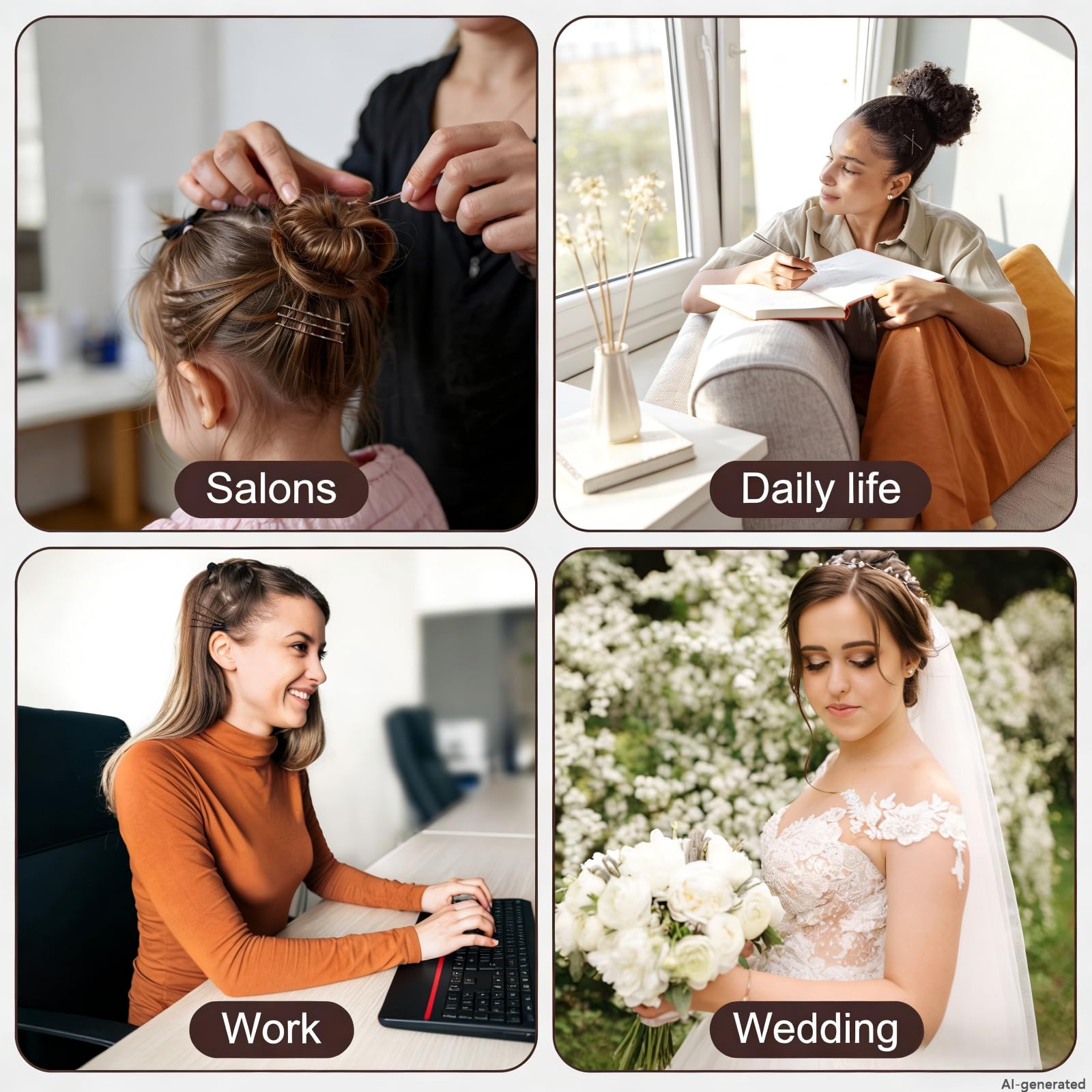 DEFENSUN pins securing a delicate updo for long-lasting hold