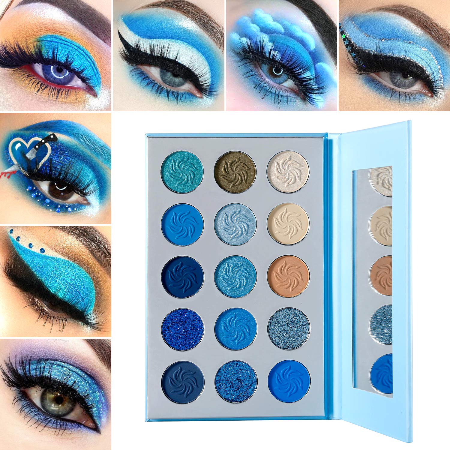 DE'LANCI close-up of eyeshadow pans showing matte and shimmer payoff