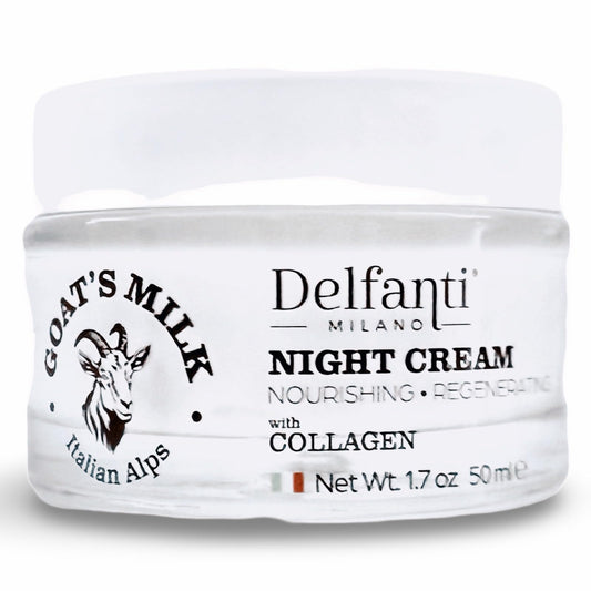 Delfanti-Milano night cream jar front view showing nourishing texture and Made in Italy quality