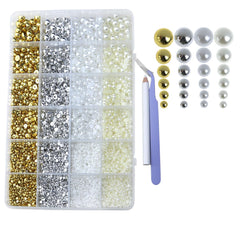 Delgoash front box open showing organized pearl compartments and included tweezers for easy craft setup