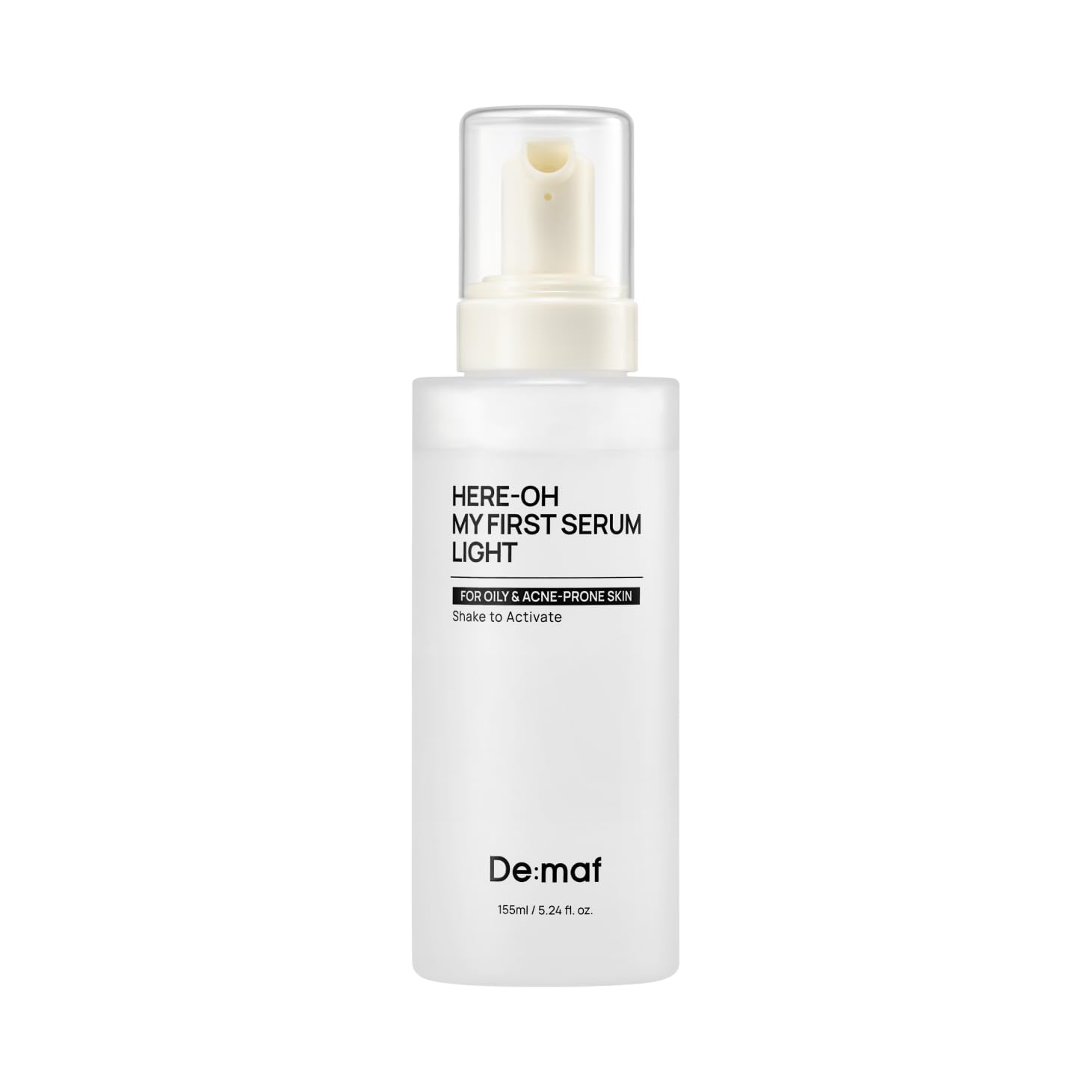 De:maf bottle front view showing clean serum packaging and calm benefit