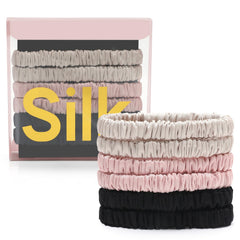DEMAZALO front packaging with six silk scrunchies, neat gift presentation and value
