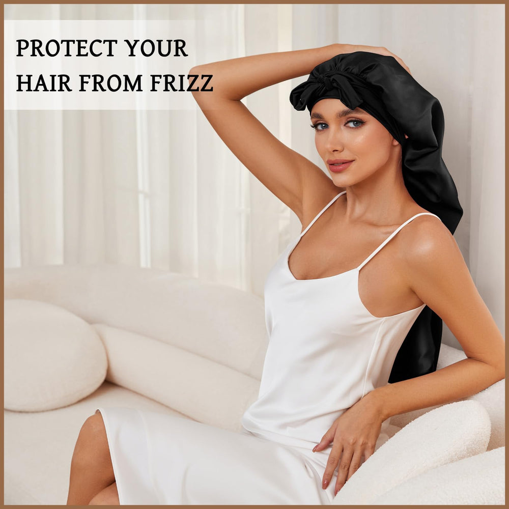 DEMAZALO bonnet in use with braids on pillow to prevent frizz