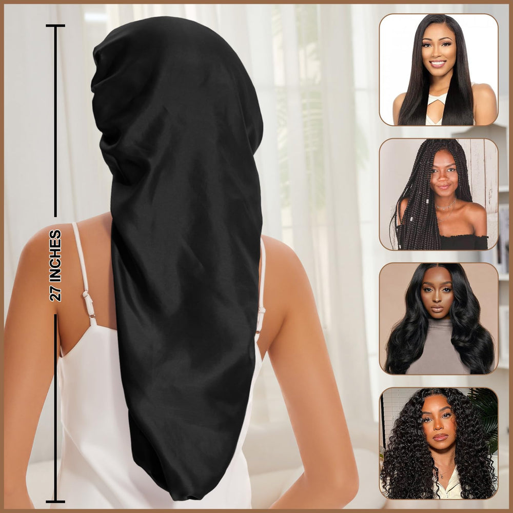 DEMAZALO lifestyle bedroom scene showing bonnet use for preserved morning hair benefit