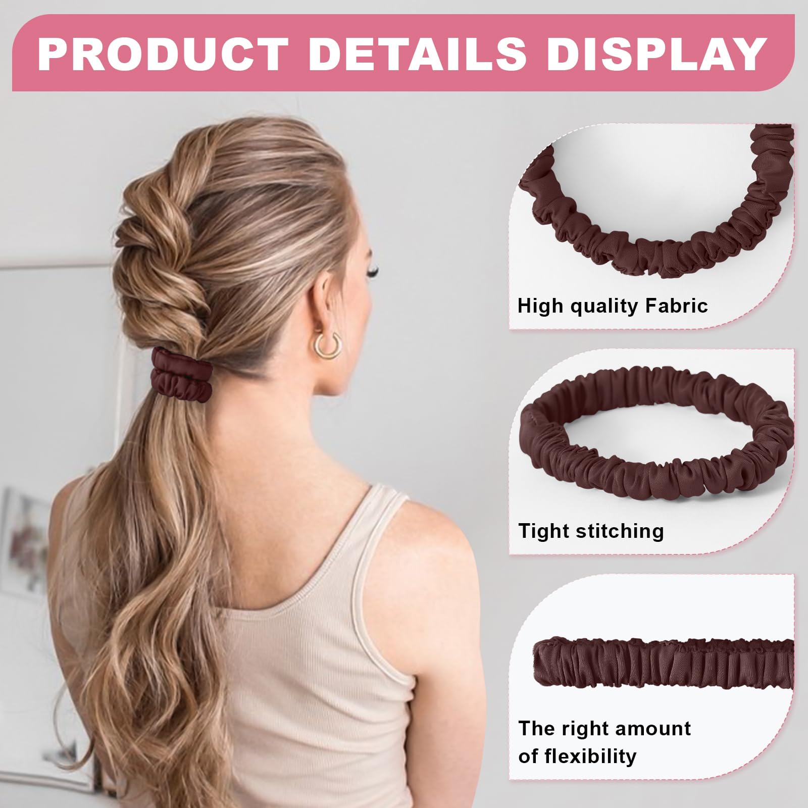 DEMAZALO scrunchies worn in a high ponytail showing gentle grip and reduced hair kinks benefit