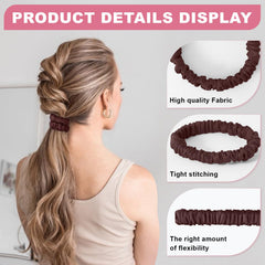DEMAZALO scrunchies worn in a high ponytail showing gentle grip and reduced hair kinks benefit