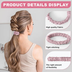 DEMAZALO scrunchie on ponytail in use demonstrating no creases and comfortable wear