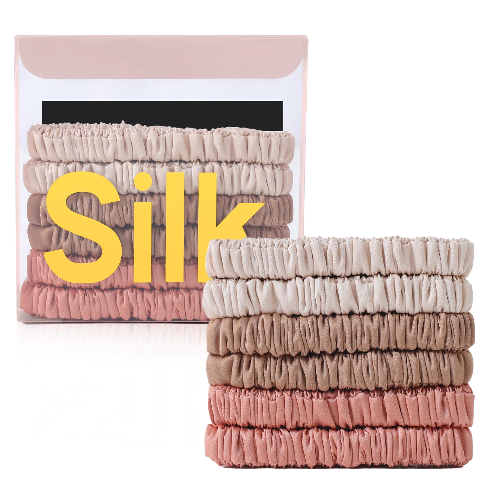 DEMAZALO silk scrunchies boxed set showing colors and gift-ready presentation