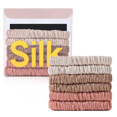 DEMAZALO silk scrunchies boxed set showing colors and gift-ready presentation