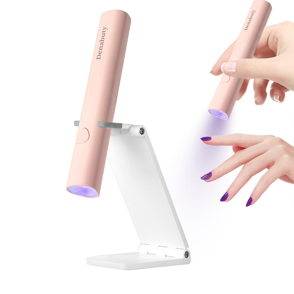 Denabuty front view pink lamp showing compact shape and fast curing