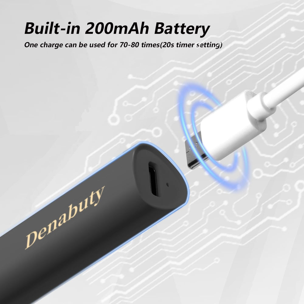 Denabuty next to smartphone to show travel-ready compact size benefit