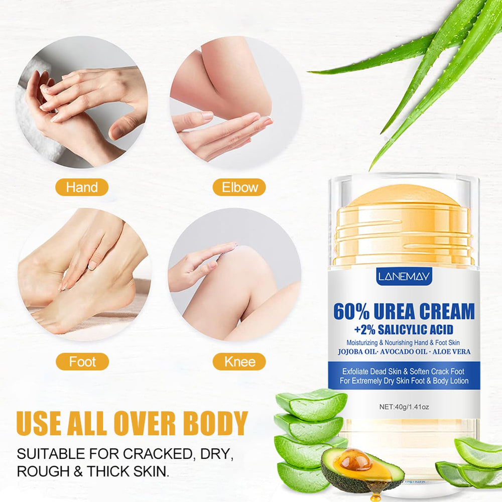 DENESTUP being applied to a cracked heel demonstrating concentrated repair and softening benefit
