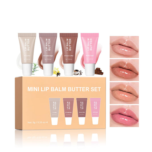 DENESTUP front packaging showing four mini gloss tubes and glossy finish benefit